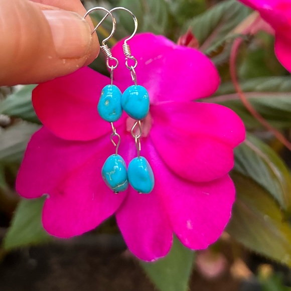 Turquoise Sleeping Beauty 925 dangle earrings hand made - Picture 4 of 7